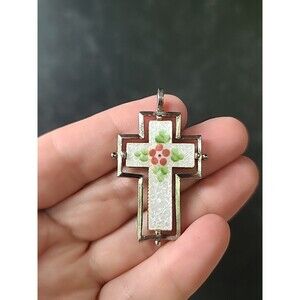 Guilloché Floral Enamel Cross Pendant Vintage, Gold Crown Inc.